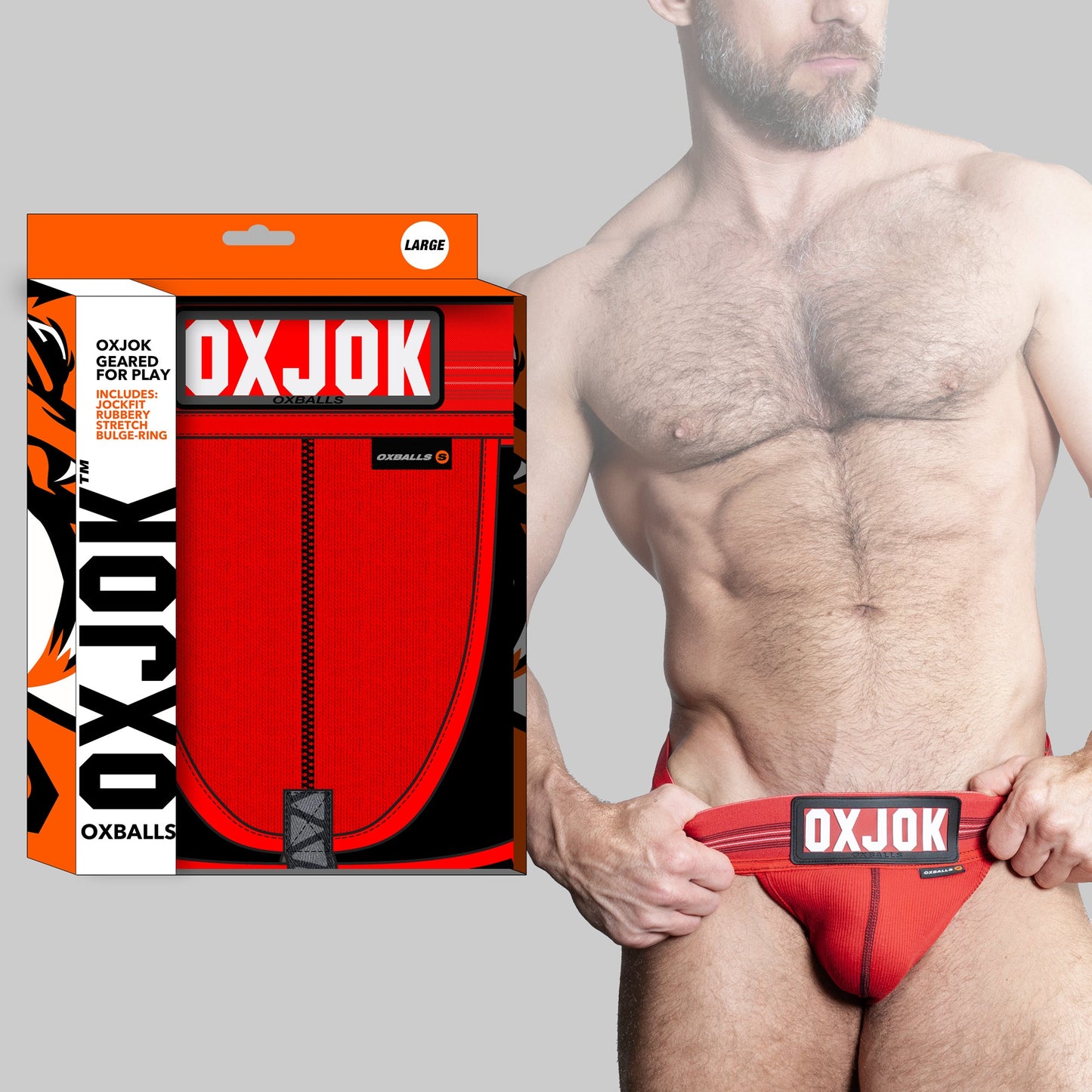 SLINGJOCK upthrust slider-strap jock, RED HOT, LARGE